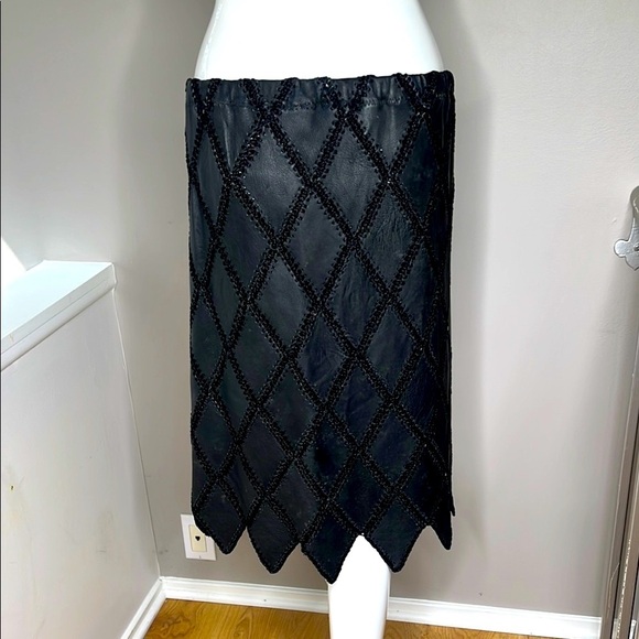 Size 8-10 Leather Crochet Patch Leather Skirt - Picture 1 of 5